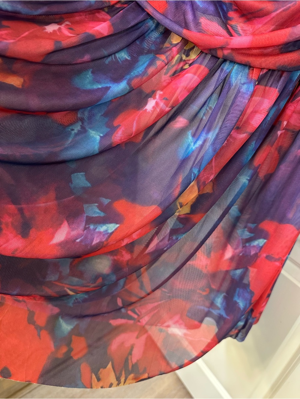 Amazon Pink Floral Mesh Maxi Dress with Blue Accents - Picture 9 of 13